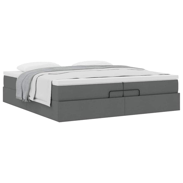 vidaXL Ottoman Bed with Mattresses Dark Grey 200x200 cm Fabric