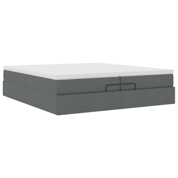 vidaXL Ottoman Bed with Mattresses Dark Grey 200x200 cm Fabric