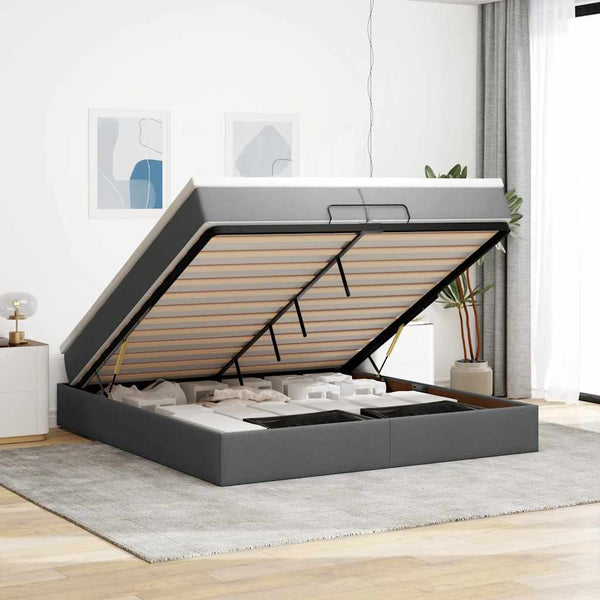 vidaXL Ottoman Bed with Mattresses Dark Grey 200x200 cm Fabric