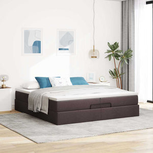 vidaXL Ottoman Bed with Mattresses Dark Brown 200x200 cm Fabric