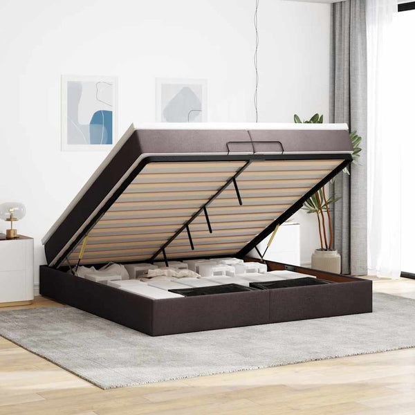 vidaXL Ottoman Bed with Mattresses Dark Brown 200x200 cm Fabric