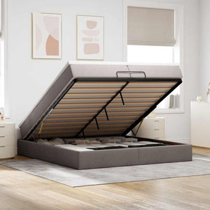 vidaXL Ottoman Bed with Mattresses Taupe 200x200 cm Fabric