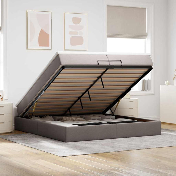 vidaXL Ottoman Bed with Mattresses Taupe 200x200 cm Fabric