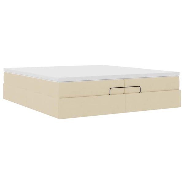 vidaXL Ottoman Bed with Mattresses Cream 200x200 cm Fabric