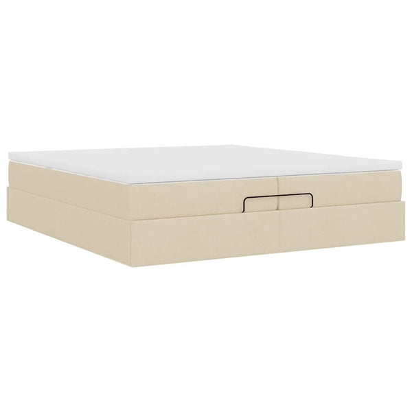 vidaXL Ottoman Bed with Mattresses Cream 200x200 cm Fabric