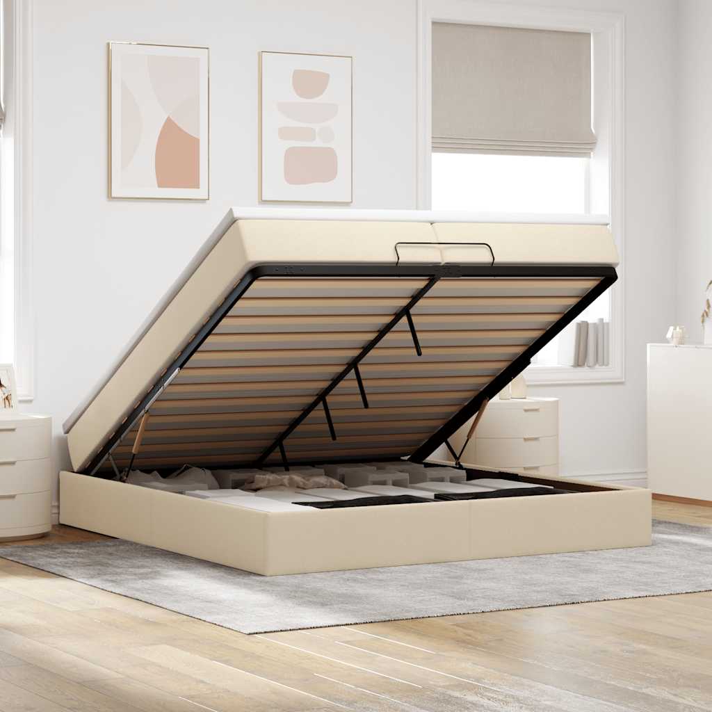 vidaXL Ottoman Bed with Mattresses Cream 200x200 cm Fabric