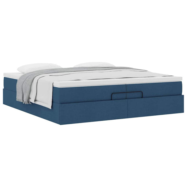vidaXL Ottoman Bed with Mattresses Blue 200x200 cm Fabric