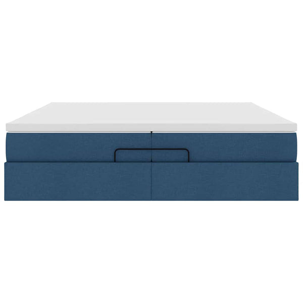 vidaXL Ottoman Bed with Mattresses Blue 200x200 cm Fabric