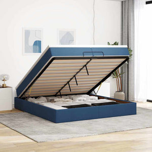 vidaXL Ottoman Bed with Mattresses Blue 200x200 cm Fabric