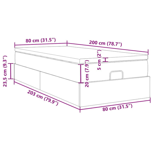 vidaXL Ottoman Bed with Mattress Black 80x200 cm Velvet
