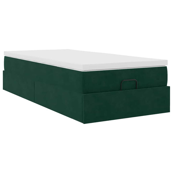 vidaXL Ottoman Bed with Mattress Dark Green 80x200 cm Velvet