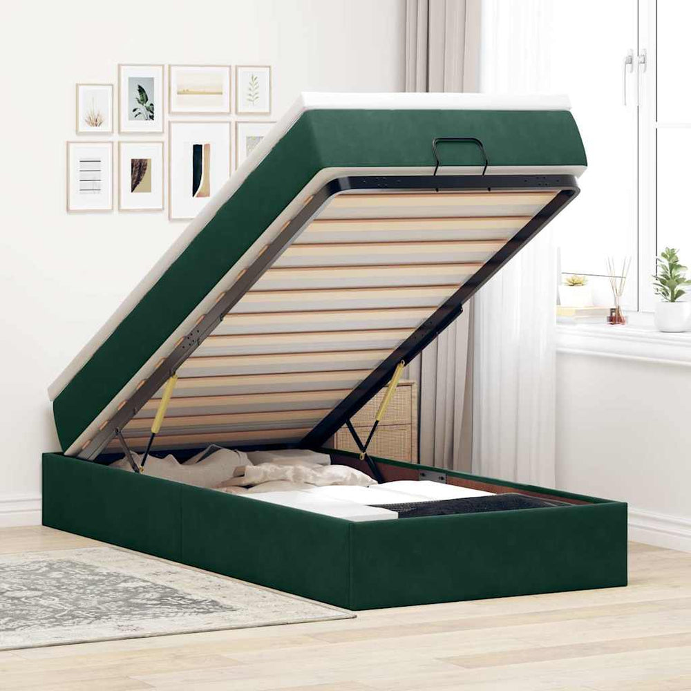vidaXL Ottoman Bed with Mattress Dark Green 80x200 cm Velvet