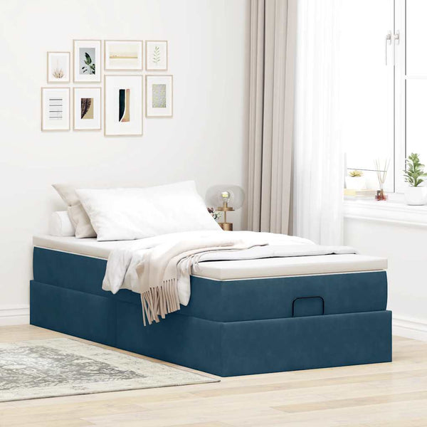 vidaXL Ottoman Bed with Mattress Dark Blue 80x200 cm Velvet