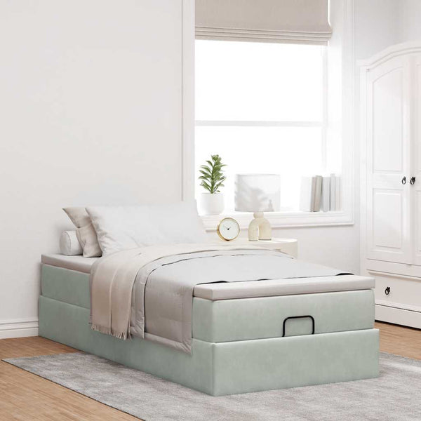 vidaXL Ottoman Bed with Mattress Light Grey 90x190 cm Velvet