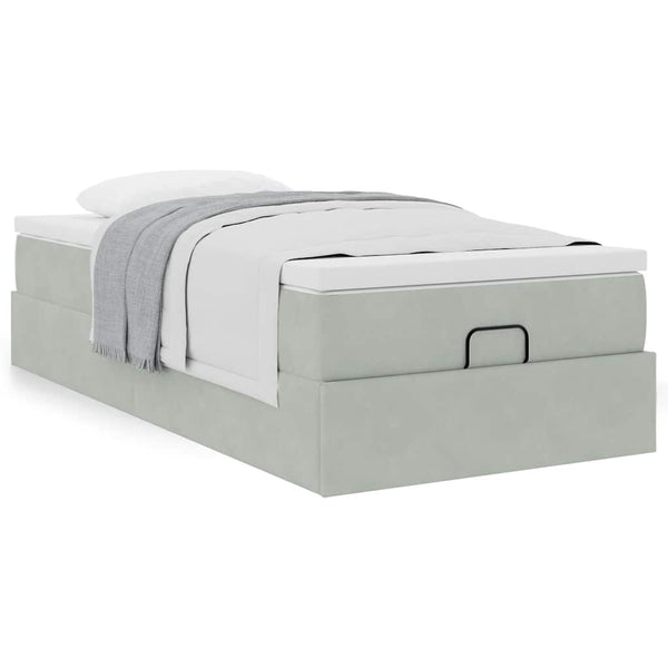 vidaXL Ottoman Bed with Mattress Light Grey 90x190 cm Velvet