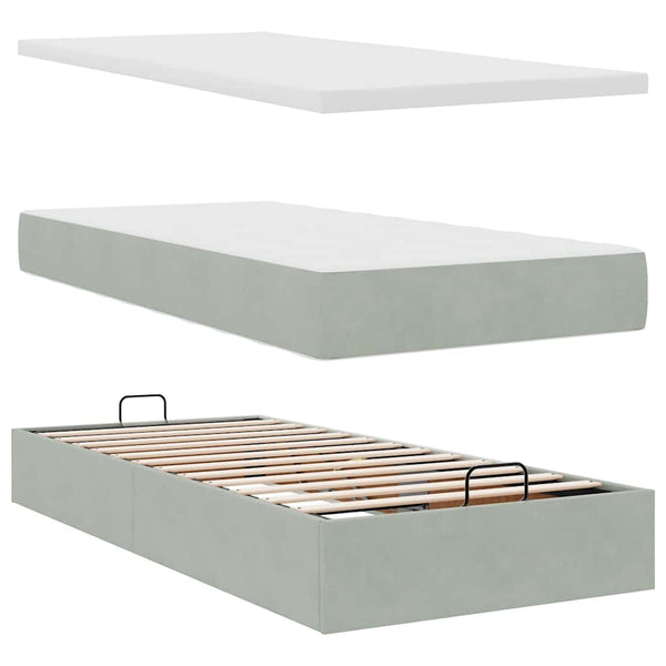 vidaXL Ottoman Bed with Mattress Light Grey 90x190 cm Velvet