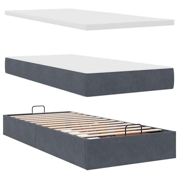 vidaXL Ottoman Bed with Mattress Dark Grey 90x190 cm Velvet