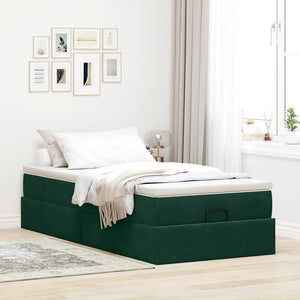 vidaXL Ottoman Bed with Mattress Dark Green 90x190 cm Velvet