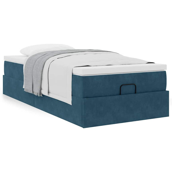 vidaXL Ottoman Bed with Mattress Dark Blue 90x190 cm Velvet