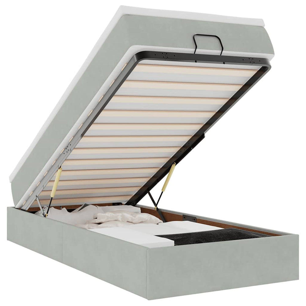 vidaXL Ottoman Bed with Mattress Light Grey 90x200 cm Velvet