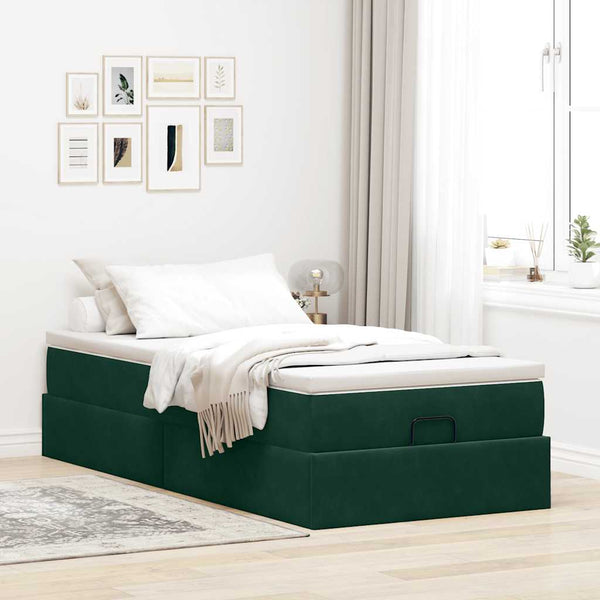 vidaXL Ottoman Bed with Mattress Dark Green 90x200 cm Velvet