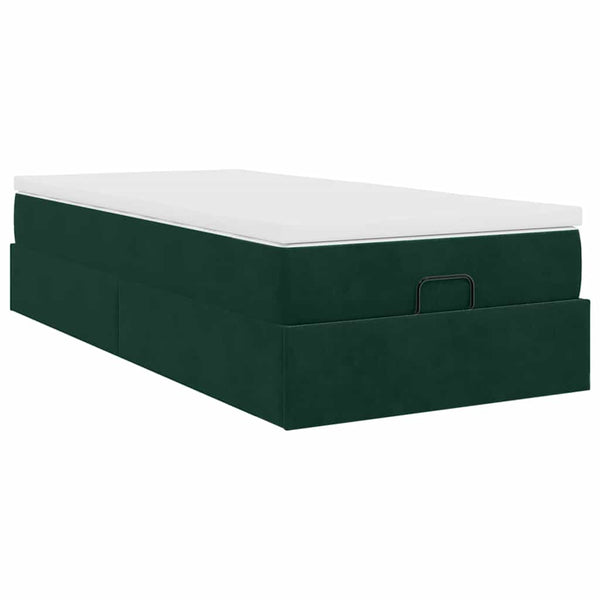vidaXL Ottoman Bed with Mattress Dark Green 90x200 cm Velvet