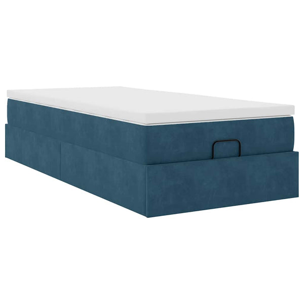 vidaXL Ottoman Bed with Mattress Dark Blue 90x200 cm Velvet