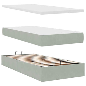 vidaXL Ottoman Bed with Mattress Light Grey 100x200 cm Velvet