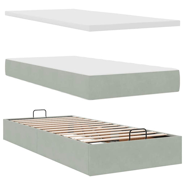 vidaXL Ottoman Bed with Mattress Light Grey 100x200 cm Velvet