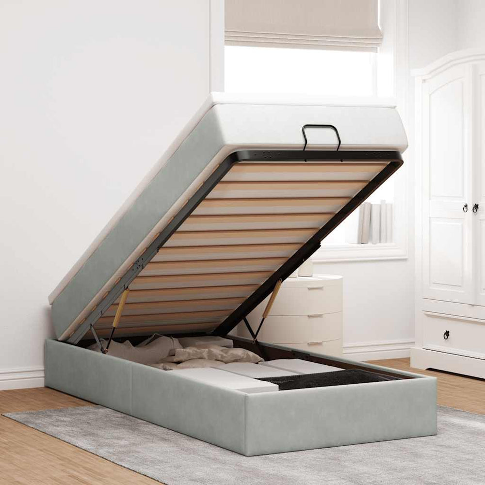 vidaXL Ottoman Bed with Mattress Light Grey 100x200 cm Velvet