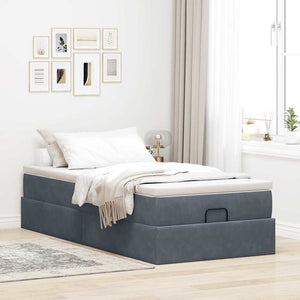 vidaXL Ottoman Bed with Mattress Dark Grey 100x200 cm Velvet