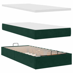 vidaXL Ottoman Bed with Mattress Dark Green 100x200 cm Velvet