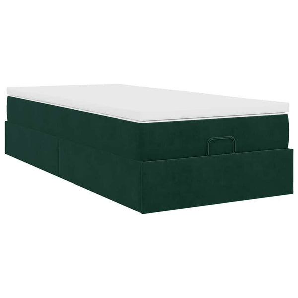vidaXL Ottoman Bed with Mattress Dark Green 100x200 cm Velvet