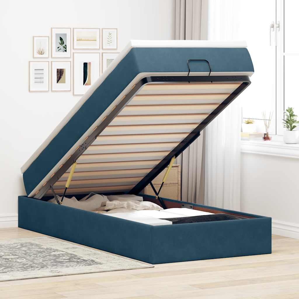 vidaXL Ottoman Bed with Mattress Dark Blue 100x200 cm Velvet