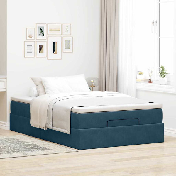 vidaXL Ottoman Bed with Mattress Dark Blue 120x190 cm Velvet