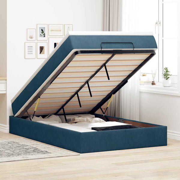 vidaXL Ottoman Bed with Mattress Dark Blue 120x190 cm Velvet