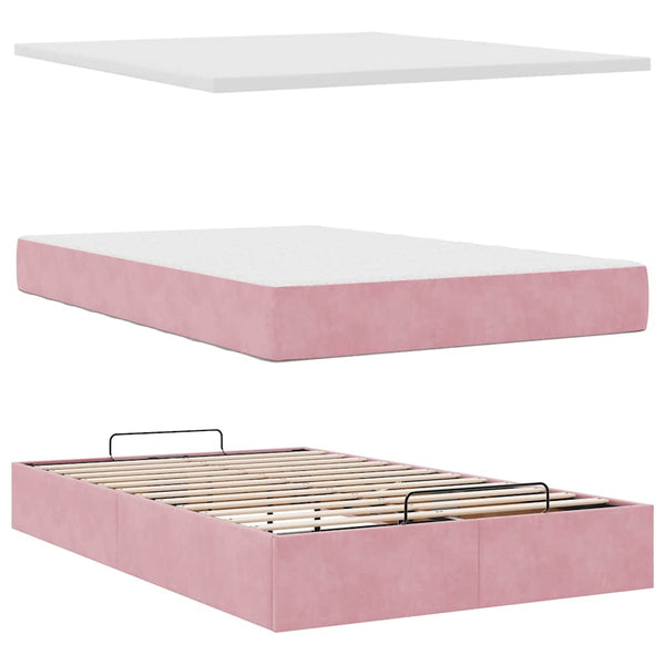 vidaXL Ottoman Bed with Mattress Pink 120x190 cm Velvet