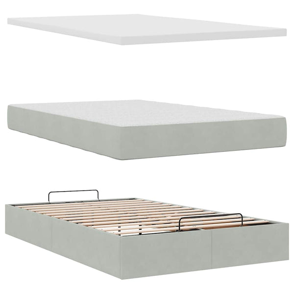 vidaXL Ottoman Bed with Mattress Light Gray 120x200 cm Velvet