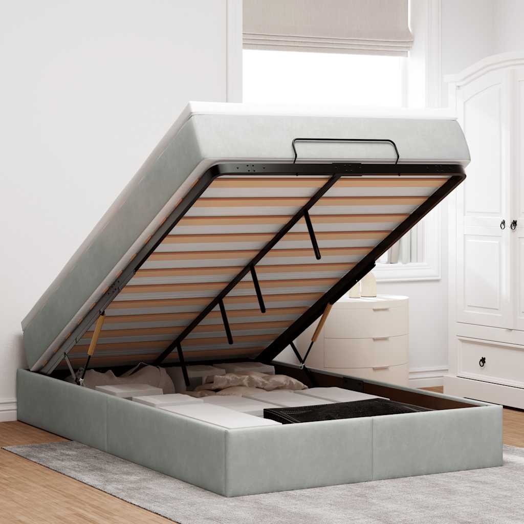 vidaXL Ottoman Bed with Mattress Light Gray 120x200 cm Velvet
