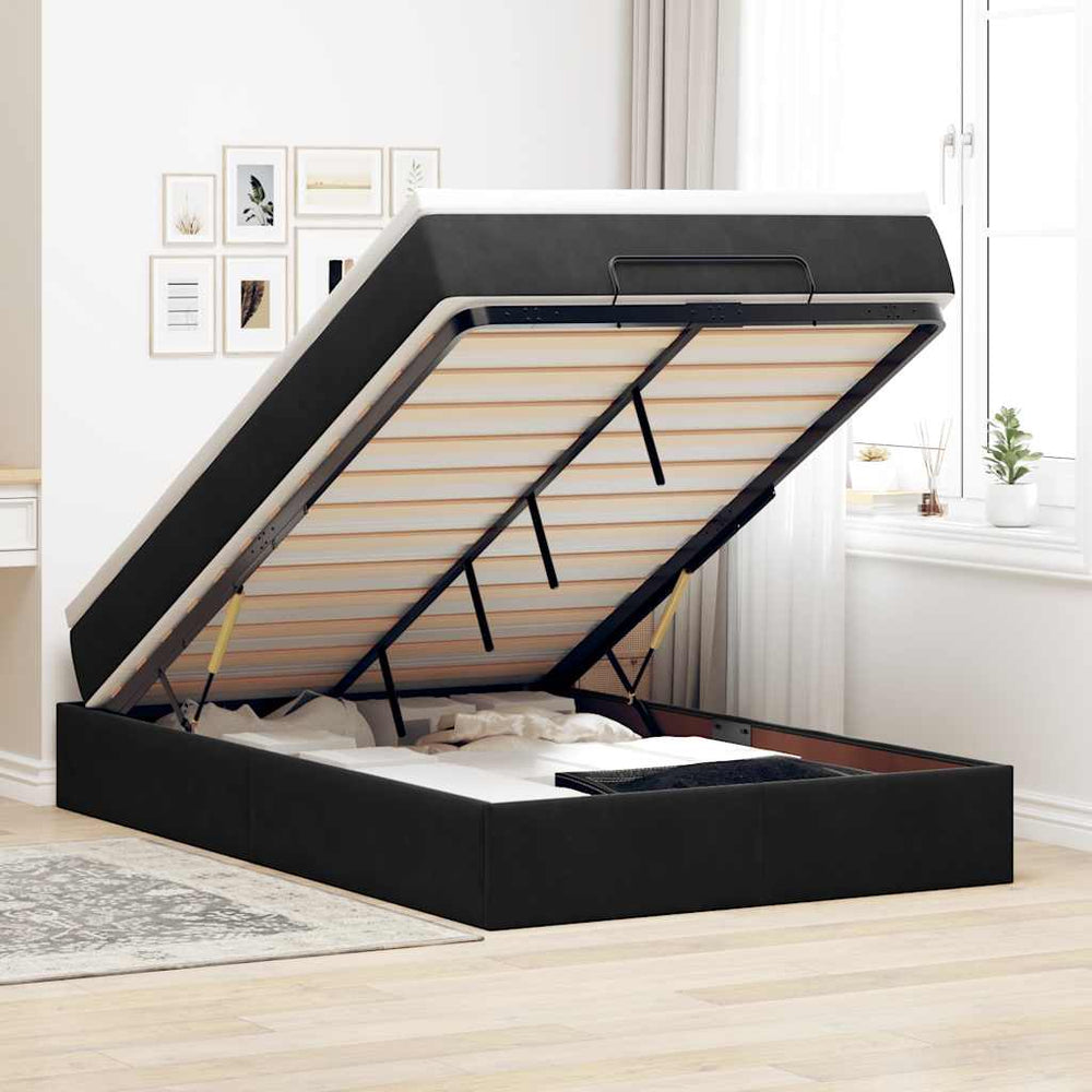 vidaXL Ottoman Bed with Mattress Black 120x200 cm Velvet