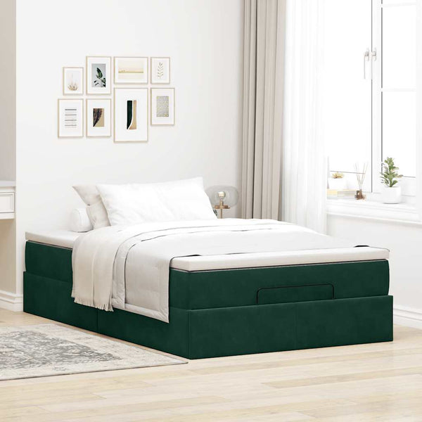 vidaXL Ottoman Bed with Mattress Dark Green 120x200 cm Velvet