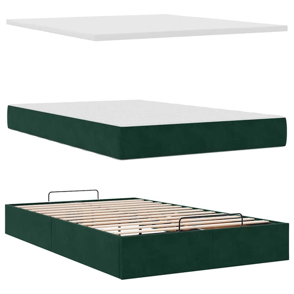 vidaXL Ottoman Bed with Mattress Dark Green 120x200 cm Velvet