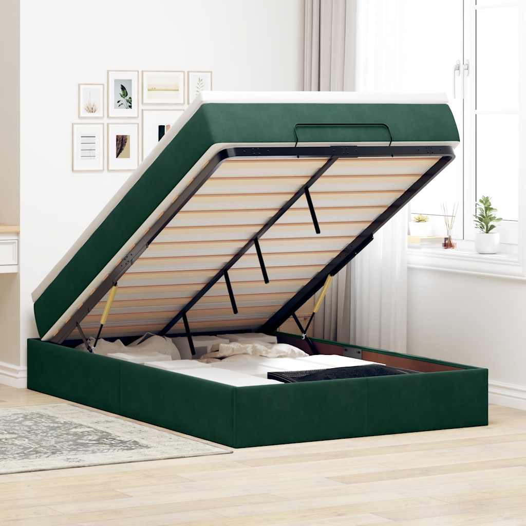 vidaXL Ottoman Bed with Mattress Dark Green 120x200 cm Velvet