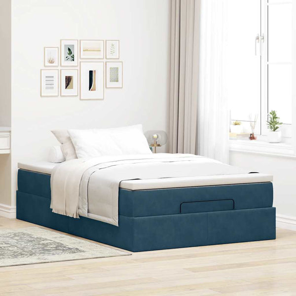 vidaXL Ottoman Bed with Mattress Dark Blue 120x200 cm Velvet