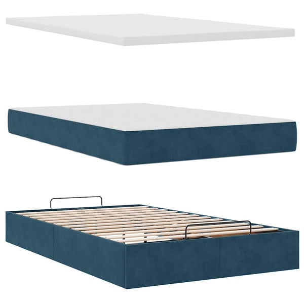 vidaXL Ottoman Bed with Mattress Dark Blue 120x200 cm Velvet