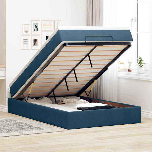 vidaXL Ottoman Bed with Mattress Dark Blue 120x200 cm Velvet