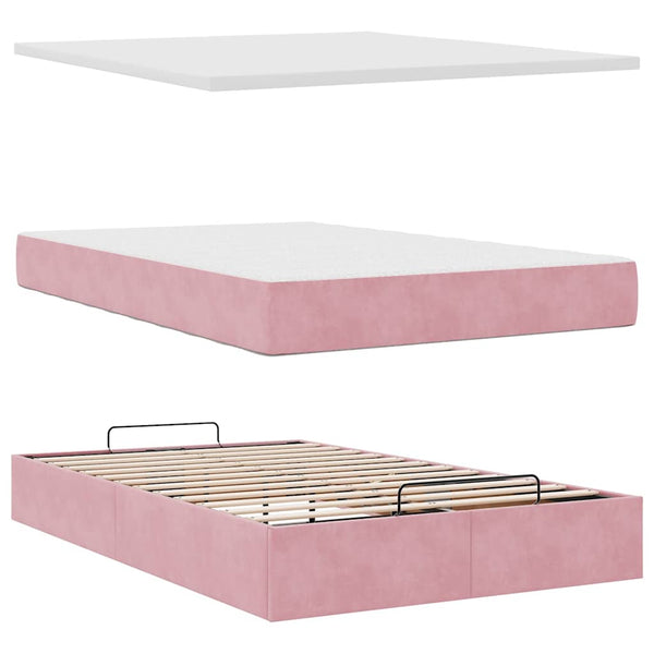 vidaXL Ottoman Bed with Mattress Pink 120x200 cm Velvet