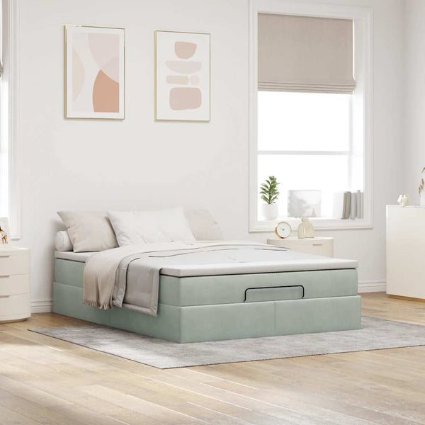 vidaXL Ottoman Bed with Mattress Light Grey 140x190 cm Velvet