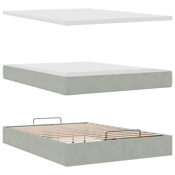vidaXL Ottoman Bed with Mattress Light Grey 140x190 cm Velvet
