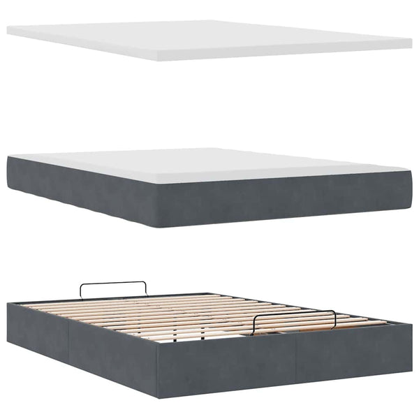vidaXL Ottoman Bed with Mattress Dark Grey 140x190 cm Velvet